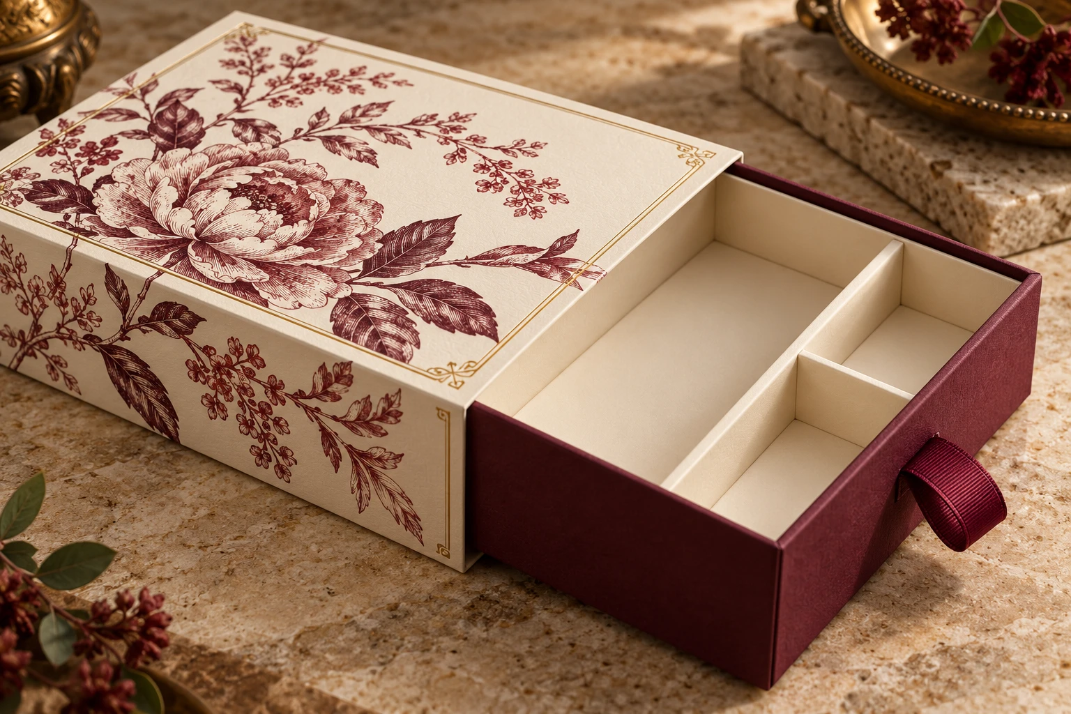 Illustrative gift boxes construction and material detail