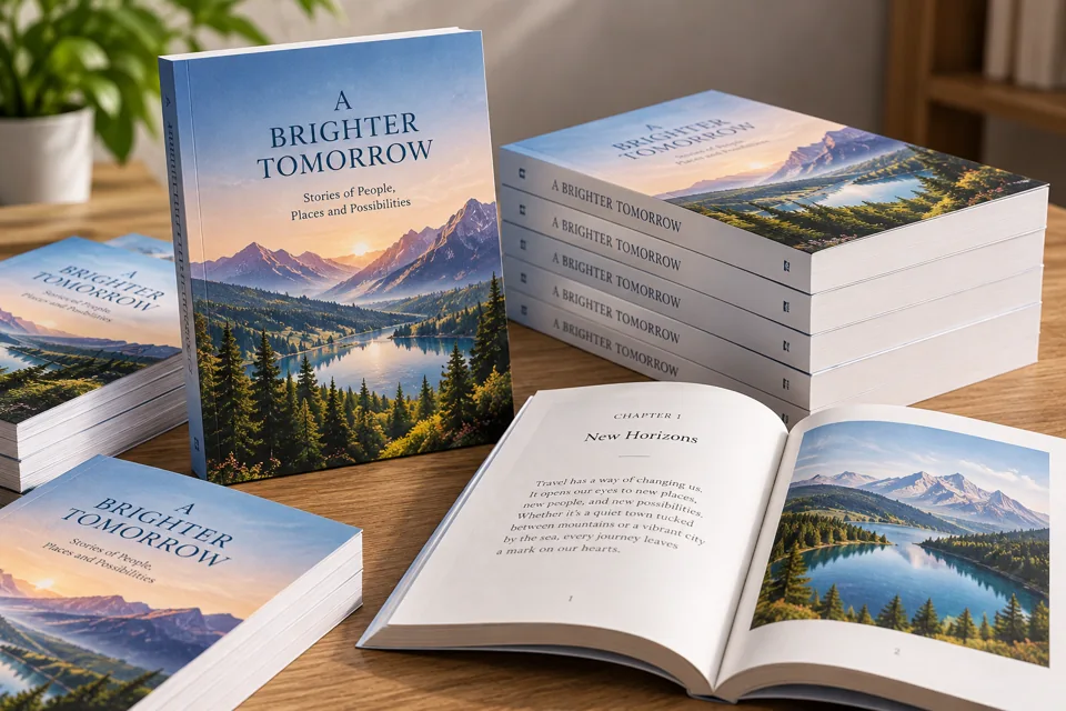 Product reference image for bulk paperback book printing; not a completed customer order